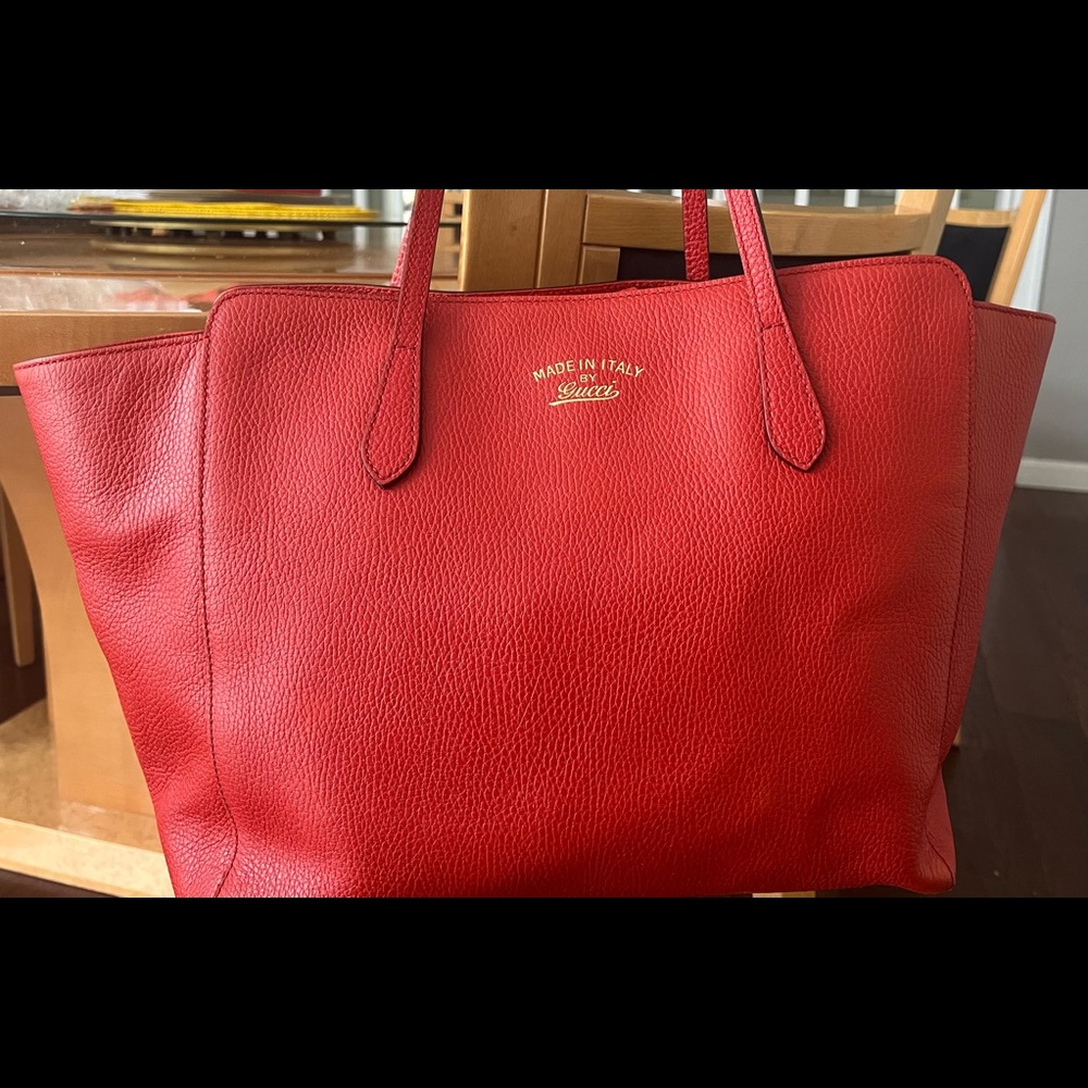 GUCCI Leather Swing Tote Bag Red Gold Hardware Large - Picture 11 of 16